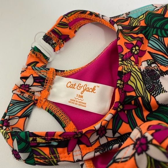 💜 SALE $9 CAT & JACK Baby SwimSuit… Tropical Print w/ Tutu!!! - Picture 3 of 5